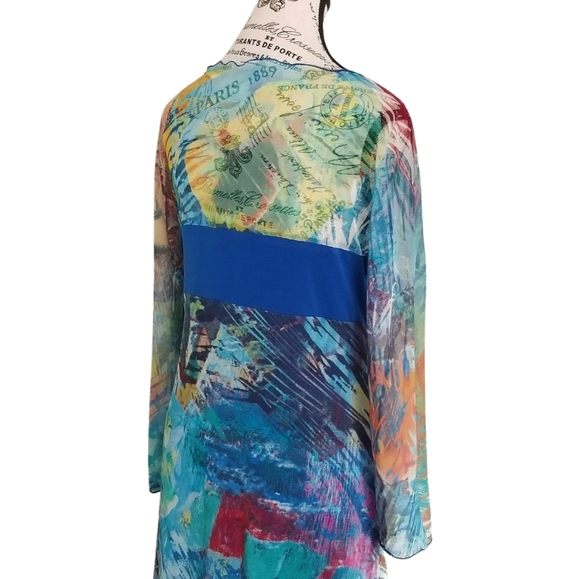 Art to wear abstract watercolour mesh dress colourful L - Picture 4 of 5